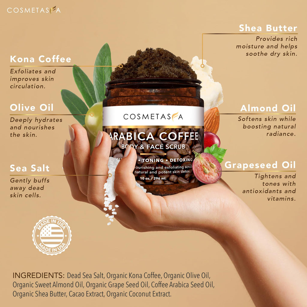 Cosmetasa Anti-Cellulite Massage Oil Kit | Organic Arabica Coffee Scrub Gift Set