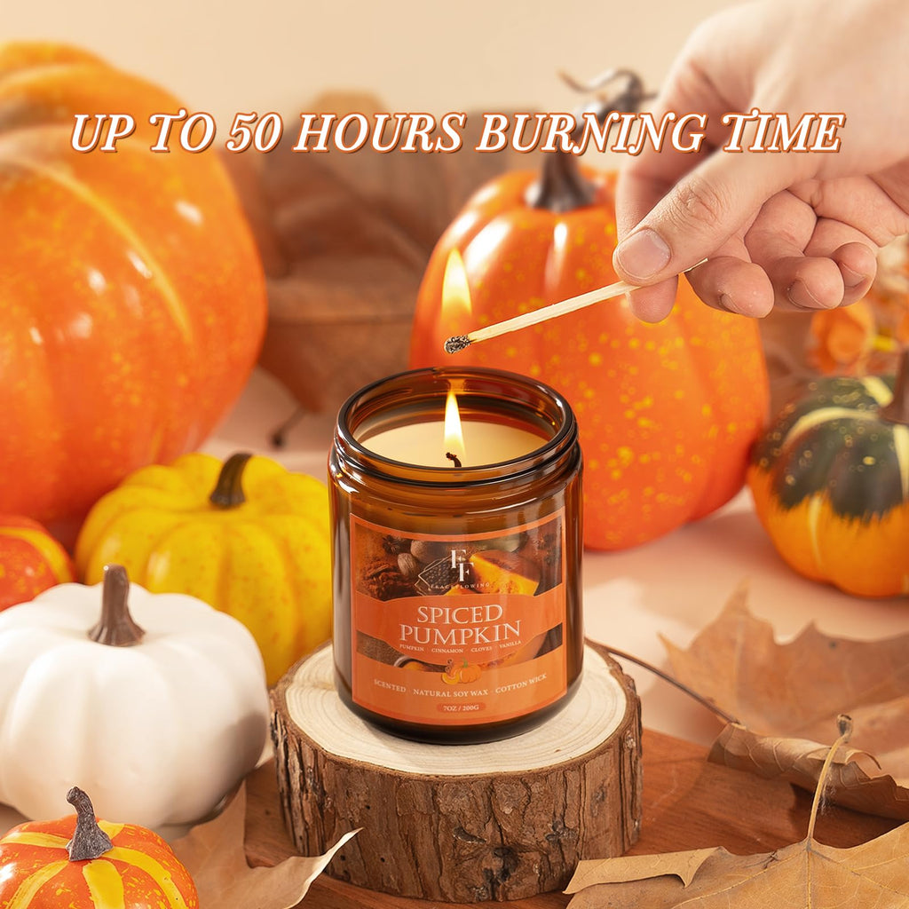 Fall Candle: Spiced Pumpkin Scented Soy, 7 oz Jar | Autumn Aromatherapy