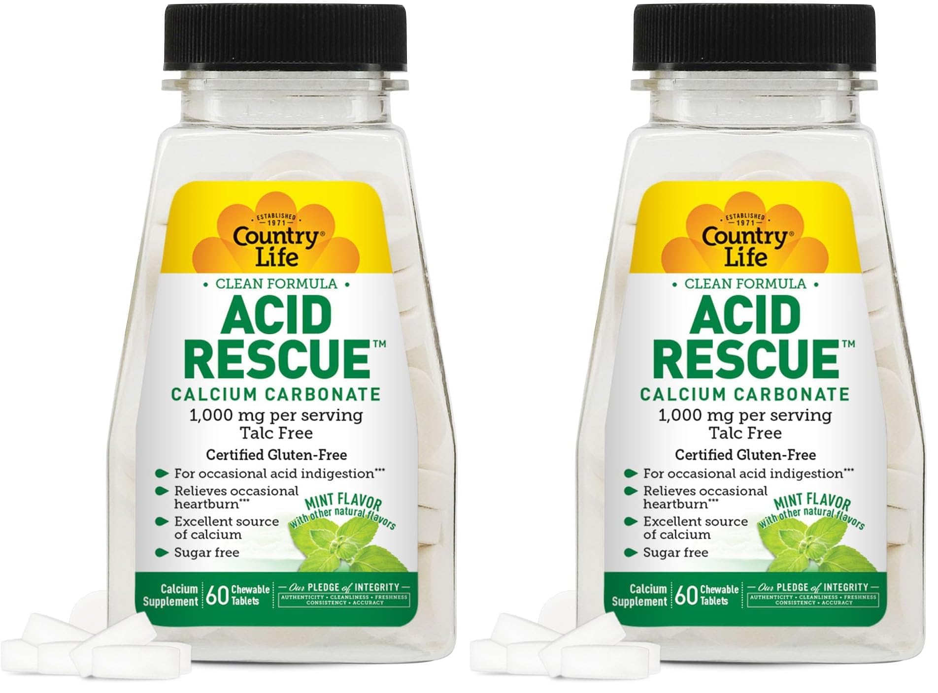 Country Life Acid Rescue Chewable Tablets – Certified Vegan & Gluten-Free Heartburn Relief, 400mg Calcium & Magnesium