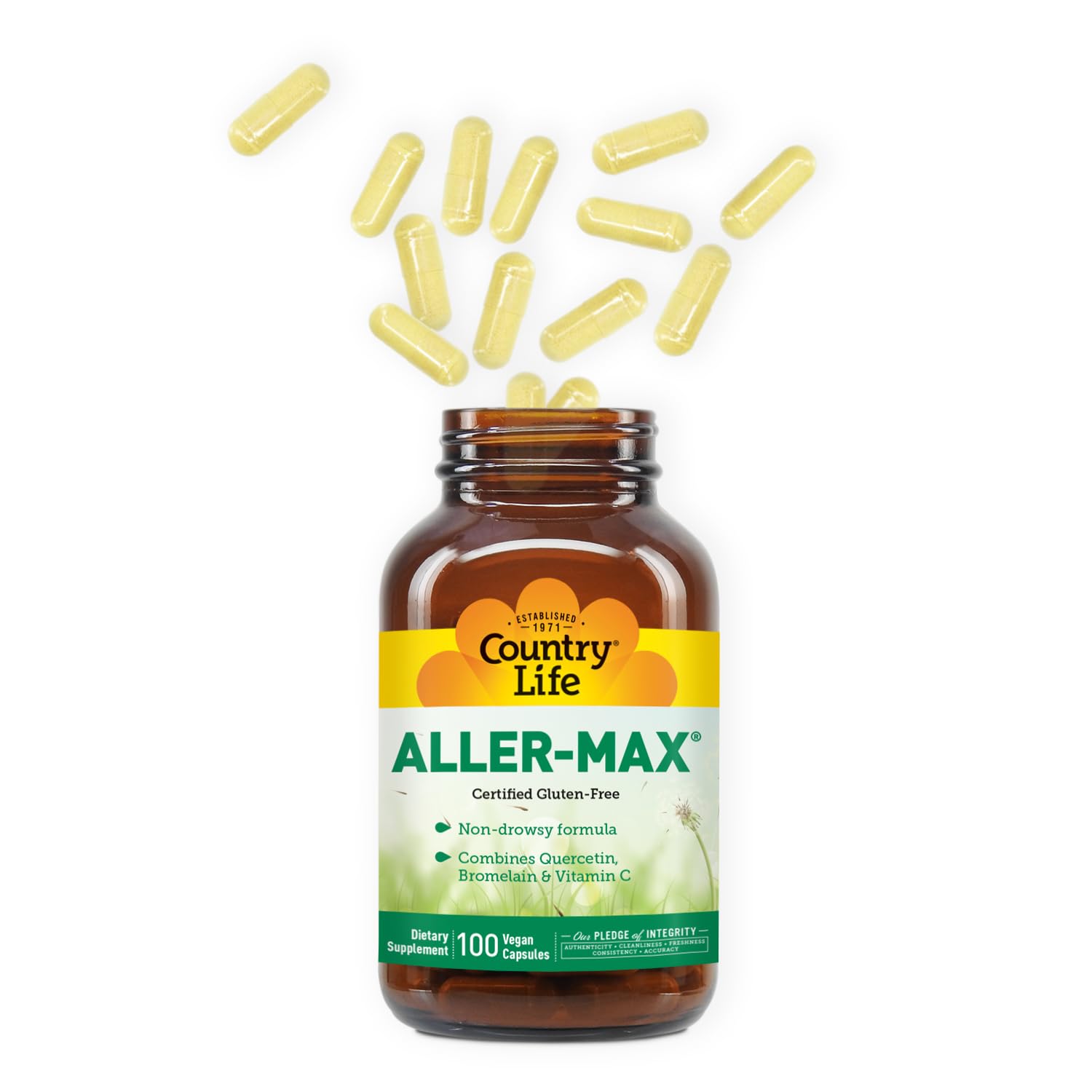 Country Life Aller-Max Quercetin with Bromelain – Immune Support (Gluten-Free, Vegan, Vitamin C & Zinc) 100 Count