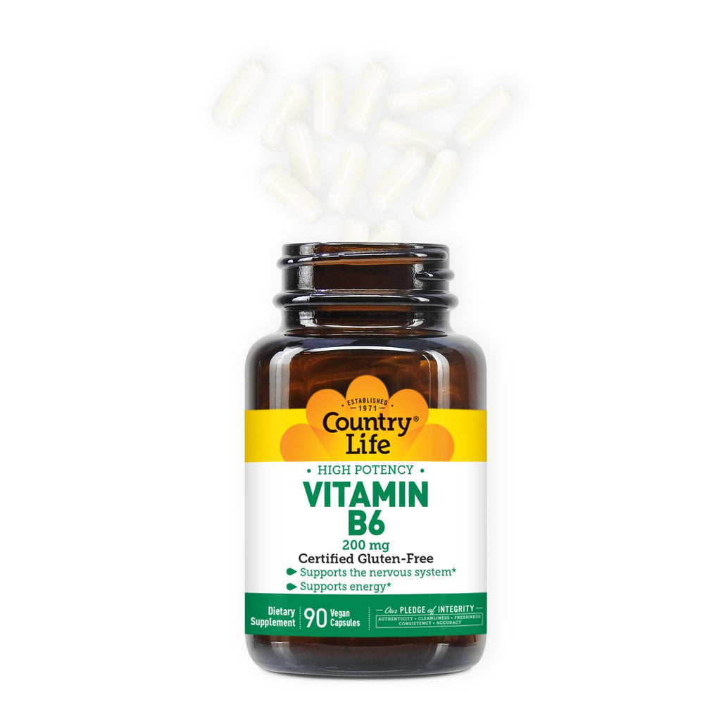 Country Life Vitamin B-6 200 mg High Potency – 90 Vegan Capsules (Pack of 2) | Gluten Free, Vegan, Halal