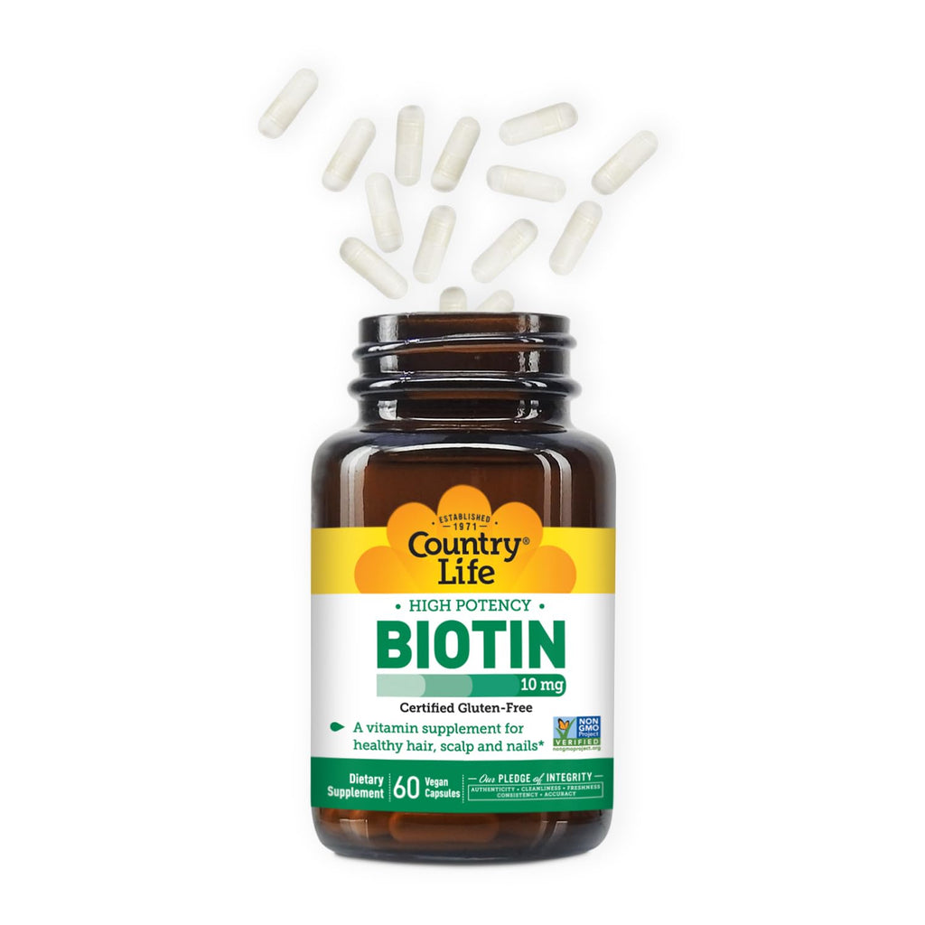 Country Life Biotin 10,000 mcg – Gluten Free, Hair, Skin & Nails – 60 Count