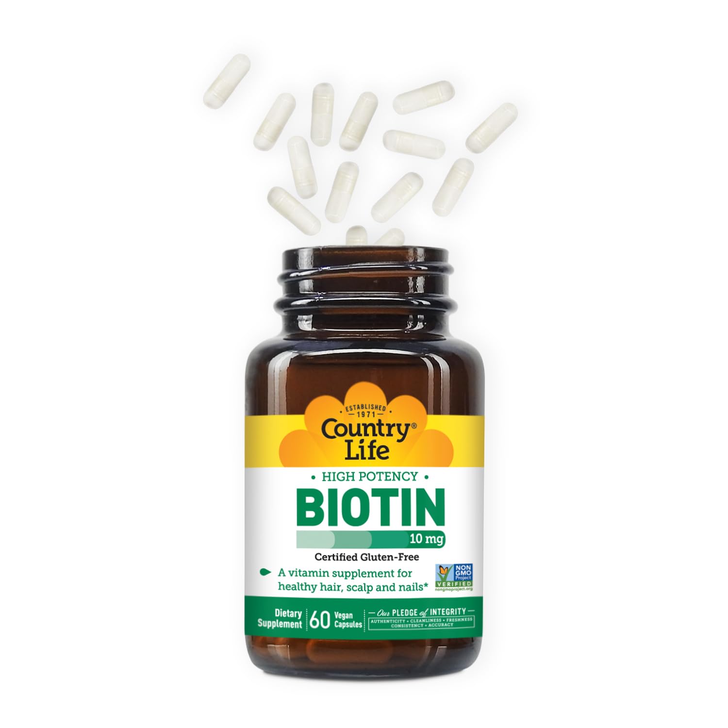 Country Life Biotin 10,000 mcg – Gluten Free, Hair, Skin & Nails – 60 Count