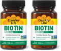 Country Life Biotin 1mg – Healthy Hair, Skin & Nails (Pack of 2) | Gluten Free, Vegan, Halal, Non-GMO