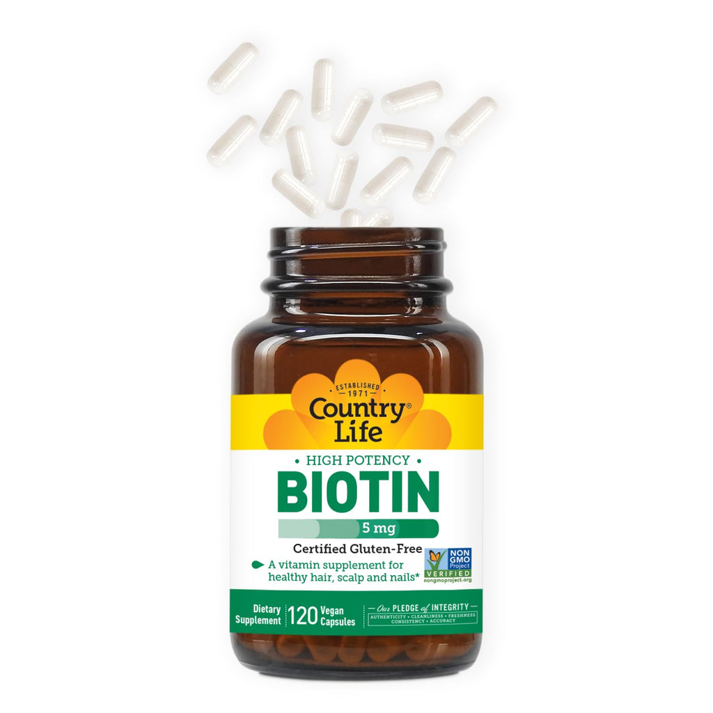 Country Life Biotin High Potency 5 mg – 120 Veg Capsules | Gluten Free, Vegan, Non-GMO