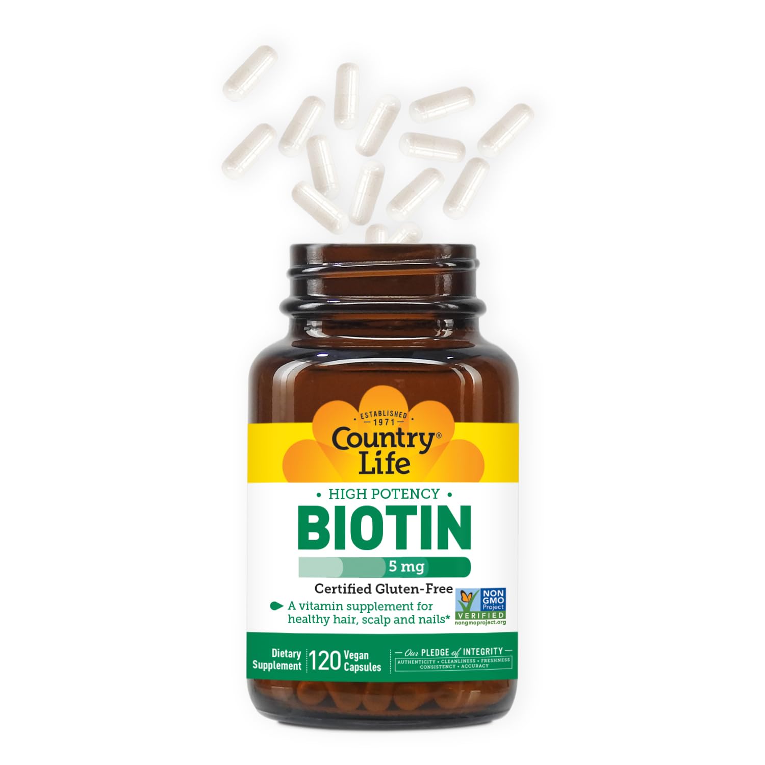 Country Life Biotin High Potency 5 mg – 120 Veg Capsules | Gluten Free, Vegan, Non-GMO