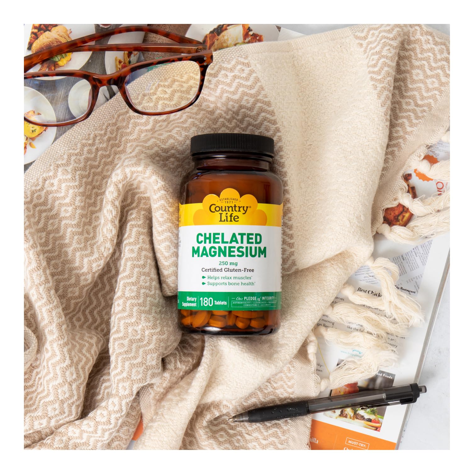 Country Life Chelated Magnesium 250mg - Supports Heart, Bone & Muscle Health | Vegan-Friendly, Gluten-Free