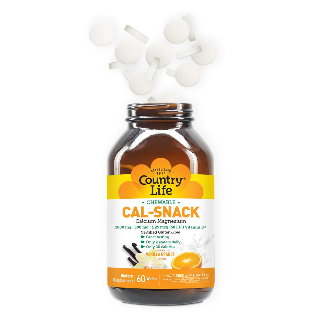Country Life Cal-Snack – Chewable Calcium Magnesium + Vitamin D (Dairy-Free, Vegan, Gluten-Free) – Vanilla Orange – Pack of 2
