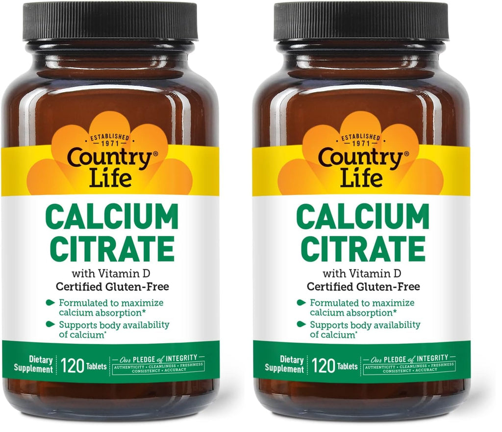 Country Life Calcium Citrate with Vitamin D 500mg – Highly Absorbable, Gluten Free, Vegan, Halal, Non-GMO – 2 x 120 Tablets