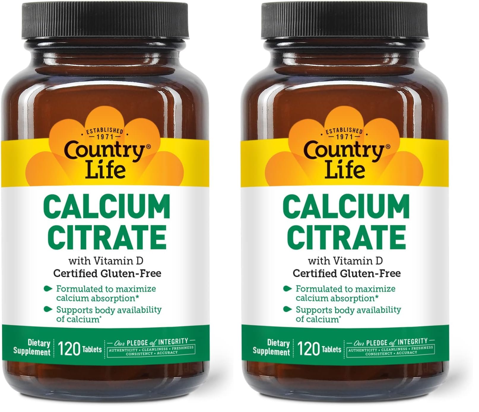 Country Life Calcium Citrate with Vitamin D 500mg – Highly Absorbable, Gluten Free, Vegan, Halal, Non-GMO – 2 x 120 Tablets