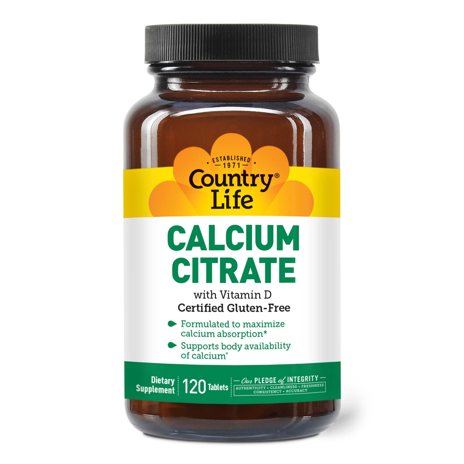Country Life Calcium Citrate with Vitamin D 500mg – Highly Absorbable, Gluten Free, Vegan, Halal, Non-GMO – 2 x 120 Tablets