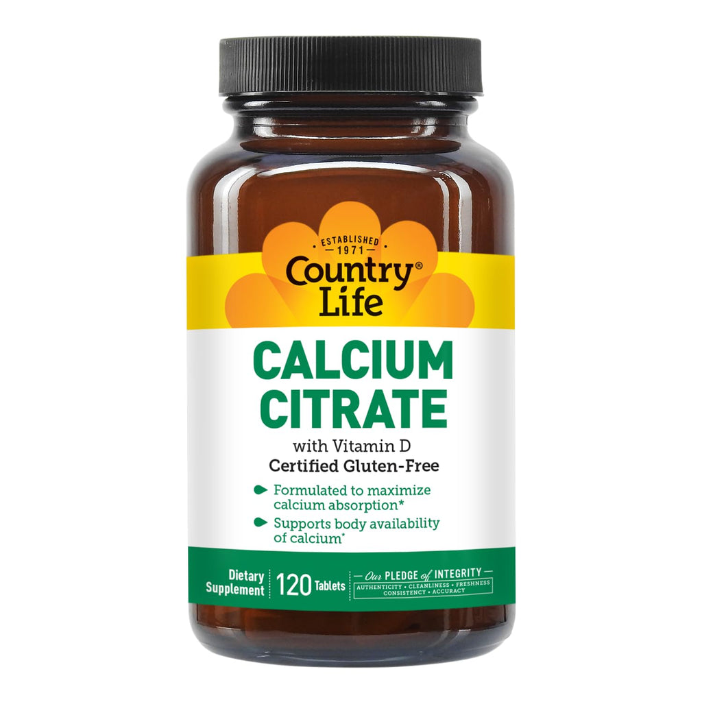 Country Life Calcium Citrate with Vitamin D 500mg – Highly Absorbable, Gluten Free, Vegan, Halal, Non-GMO – 2 x 120 Tablets