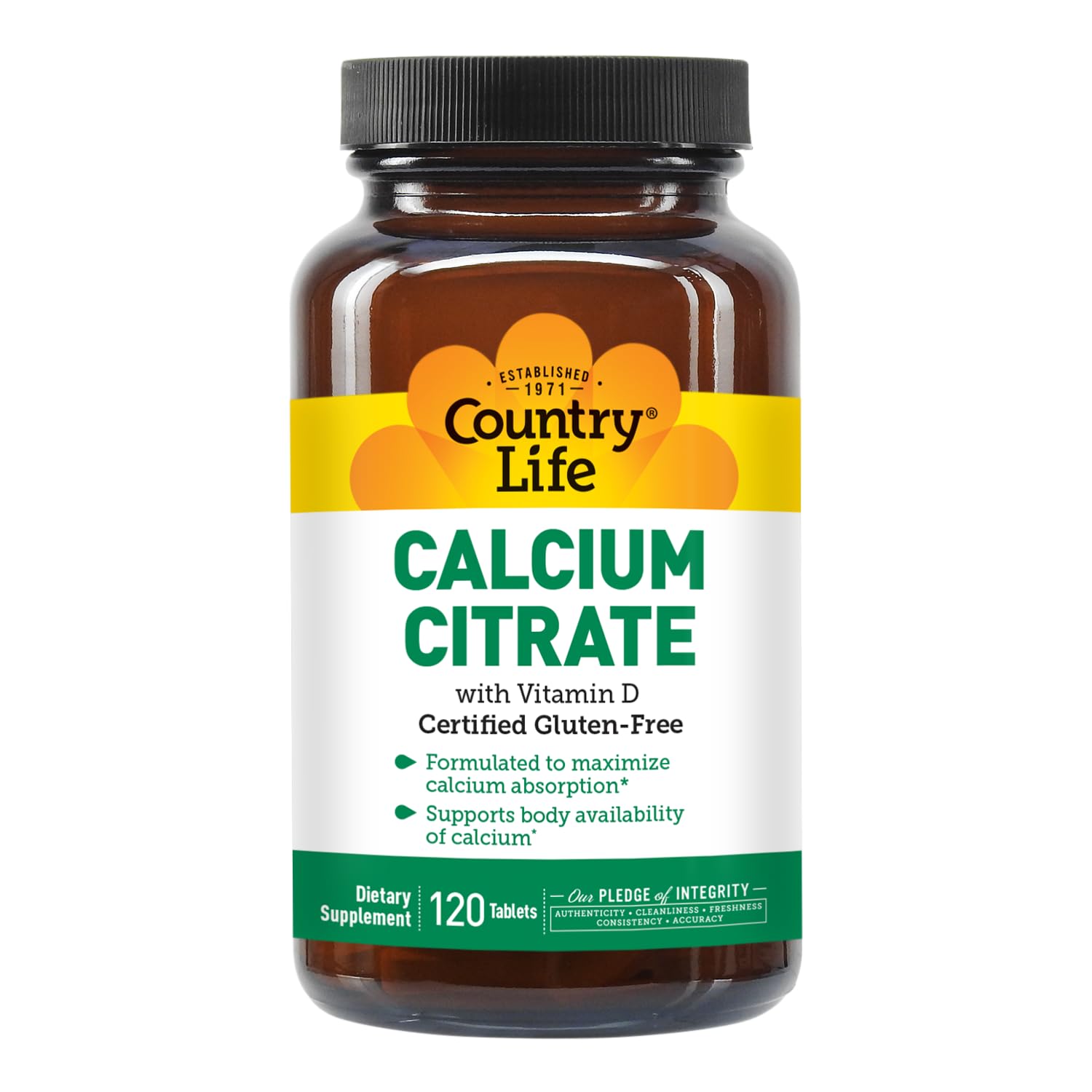 Country Life Calcium Citrate with Vitamin D 500mg – Highly Absorbable, Gluten Free, Vegan, Halal, Non-GMO – 2 x 120 Tablets