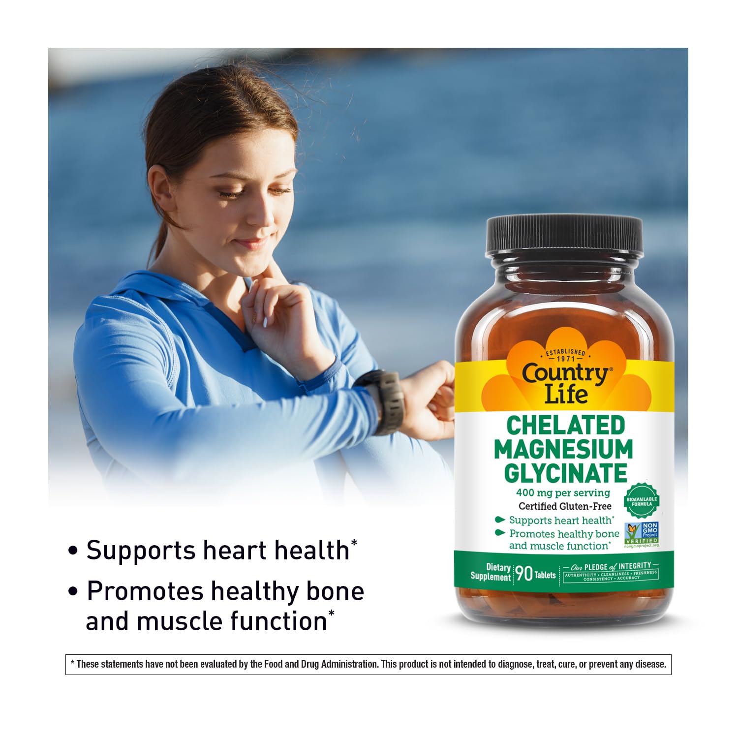 Country Life Chelated Magnesium Glycinate 400mg – High-Absorption, 90 Tablets