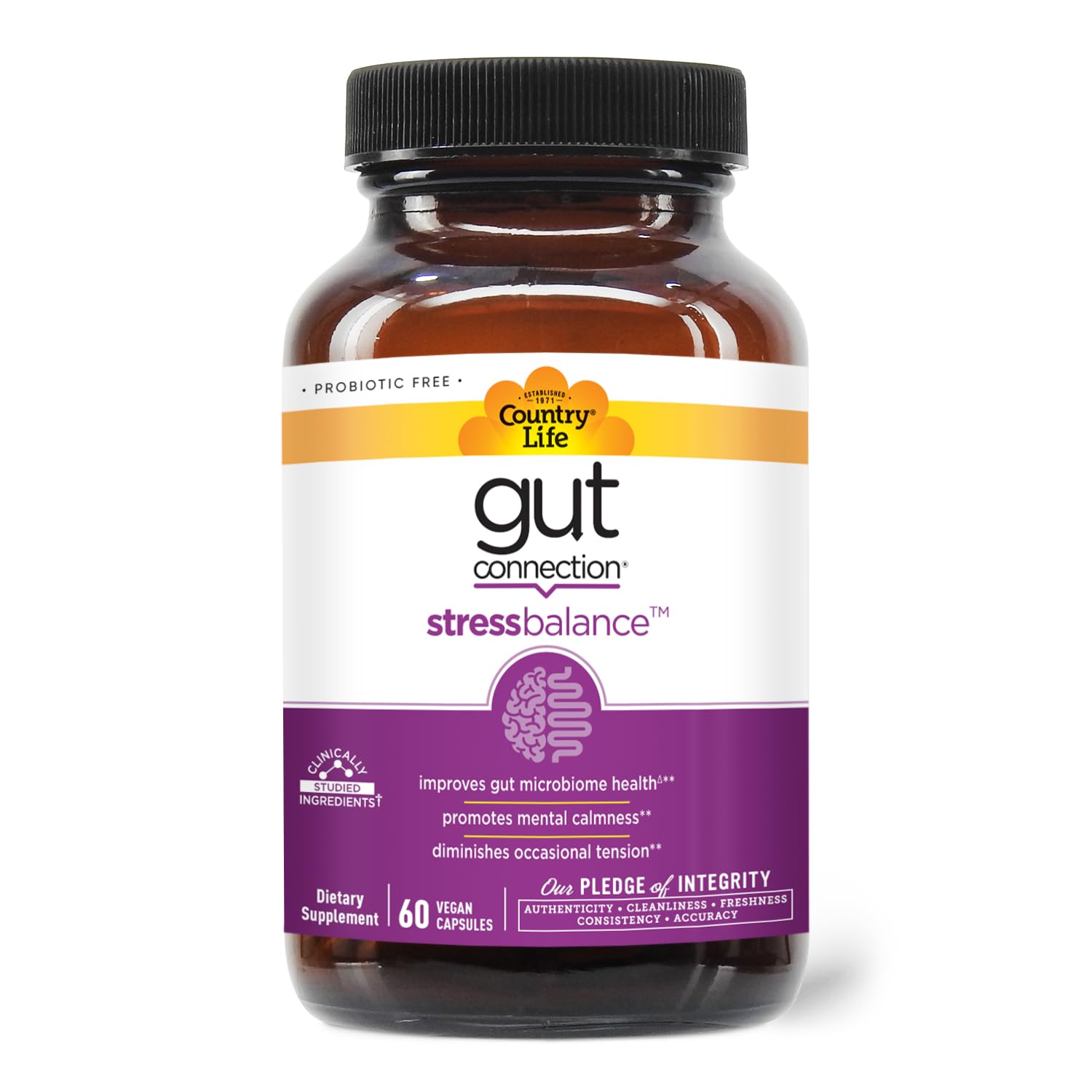 Country Life Gut Connection Stress Balance 60 Vegan Capsules | Gluten Free & Vegan