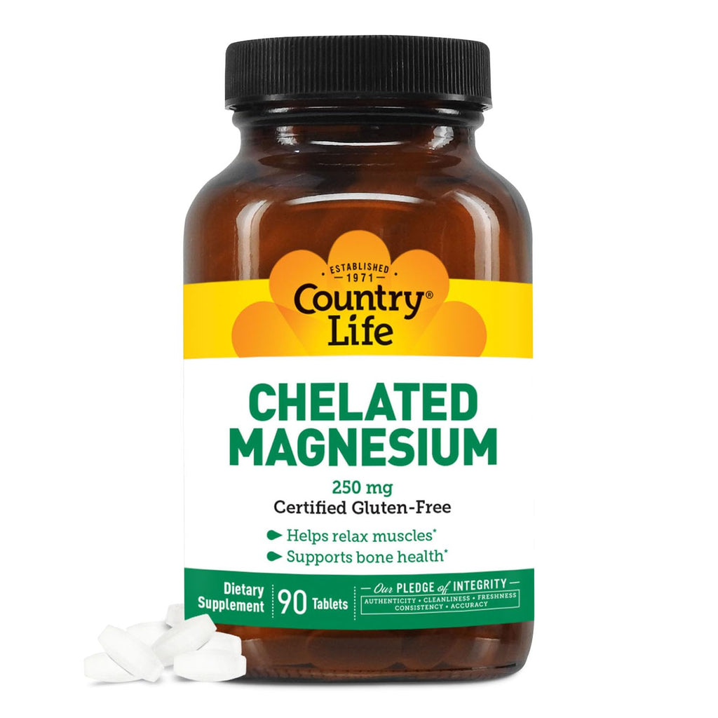 Country Life Chelated Magnesium 250mg – Supports Bone & Immune Health | Daily Supplement 90 ct