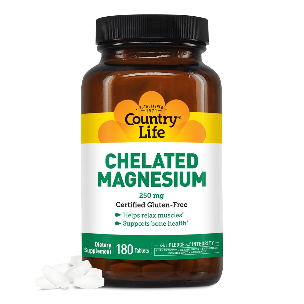 Country Life Chelated Magnesium 250mg - Supports Heart, Bone & Muscle Health | Vegan-Friendly, Gluten-Free
