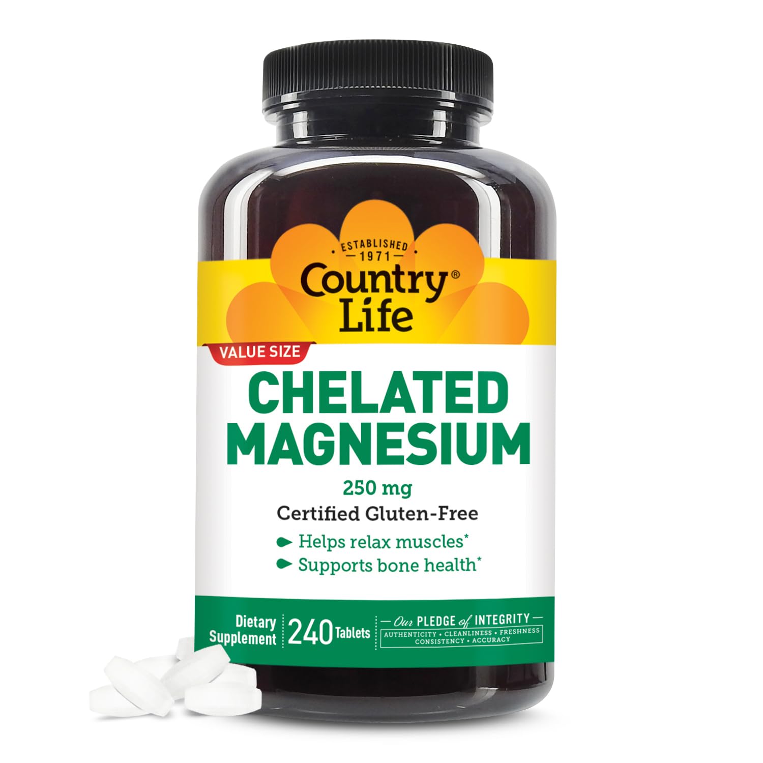 Country Life Chelated Magnesium 250mg – Supports Bone & Immune Health | Daily Supplement 240 ct