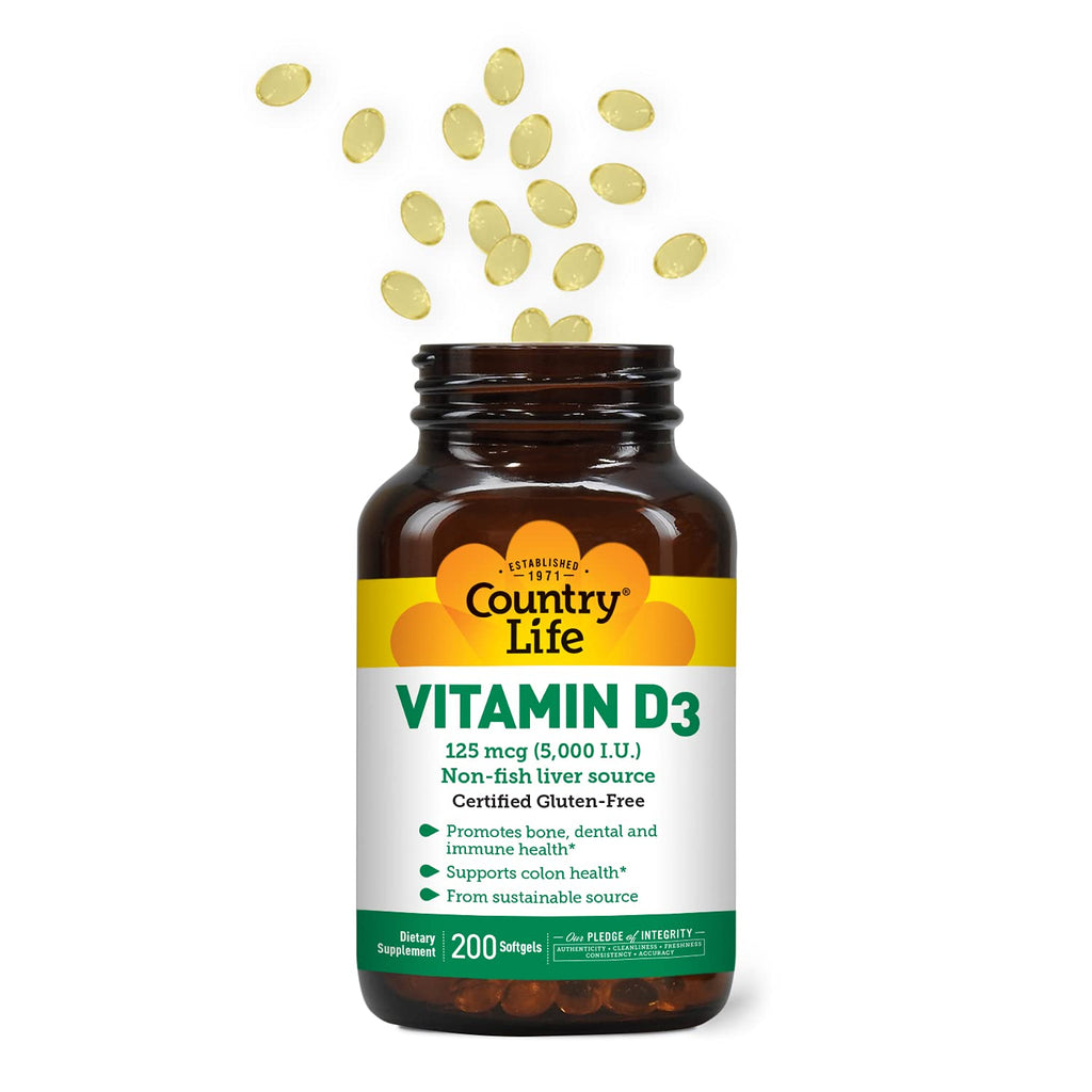 Country Life Vitamin D3 5000 IU – Immune & Bone Health, Calcium Absorption | Lanolin Source