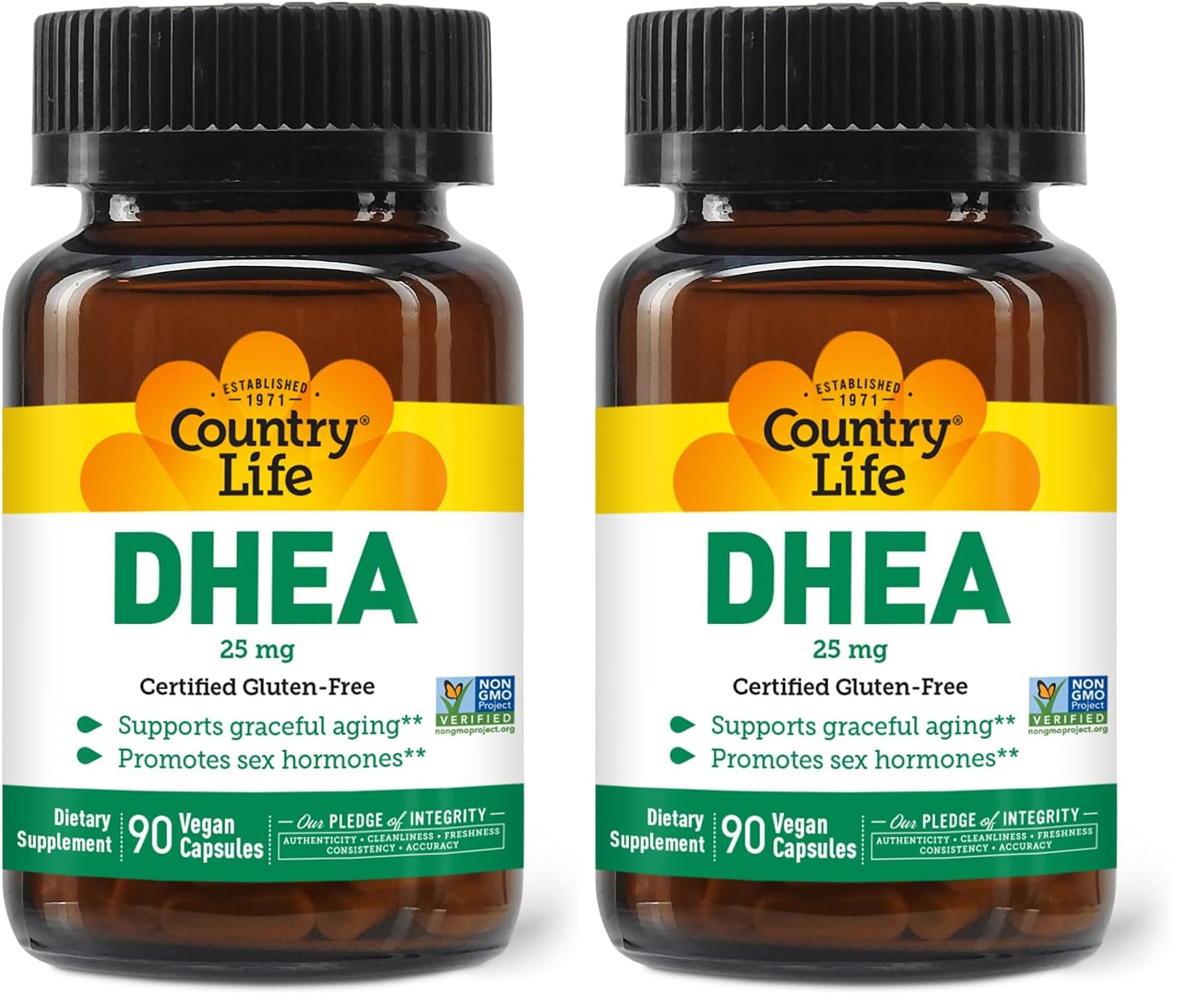 Country Life DHEA 25mg – 90 Vegan Capsules | Gluten Free, Vegan, Non-GMO (Pack of 2)