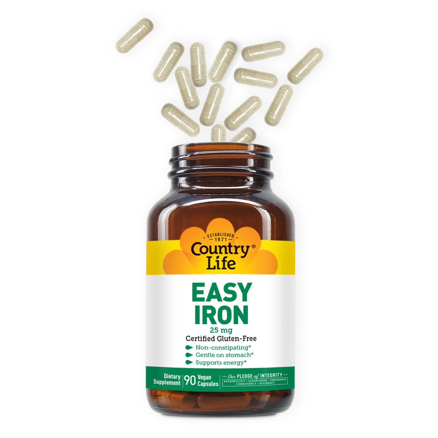 Country Life Easy Iron 25mg Capsules – Ferrochel Non-Constipating Vegan Iron Supplement (Pack of 2)