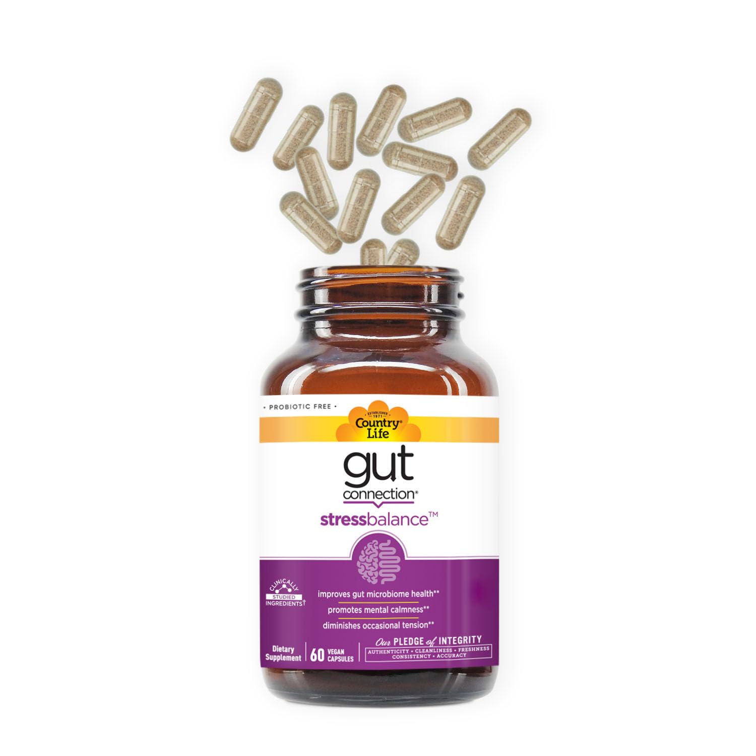 Country Life Gut Connection Stress Balance 60 Vegan Capsules | Gluten Free & Vegan