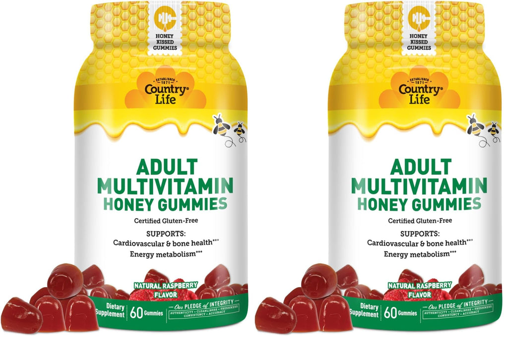 Country Life Honey Gummies Multivitamin – Bone & Heart Support | Non-GMO, Gluten Free, Vegetarian | 60 Gummies (Pack of 2)
