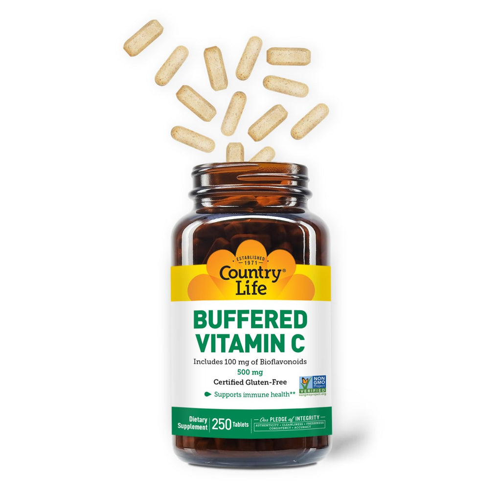 Country Life Vitamin C Buffered with Bioflavonoids - 500mg, 250 Tablets | Gluten Free & Vegan