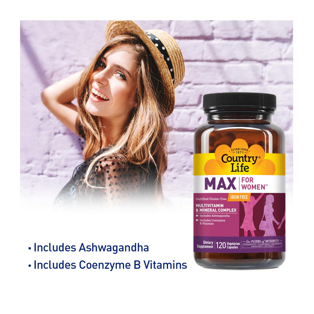 Country Life Max for Women - Iron-Free Multivitamin and Mineral Complex | 120 Vegan Capsules