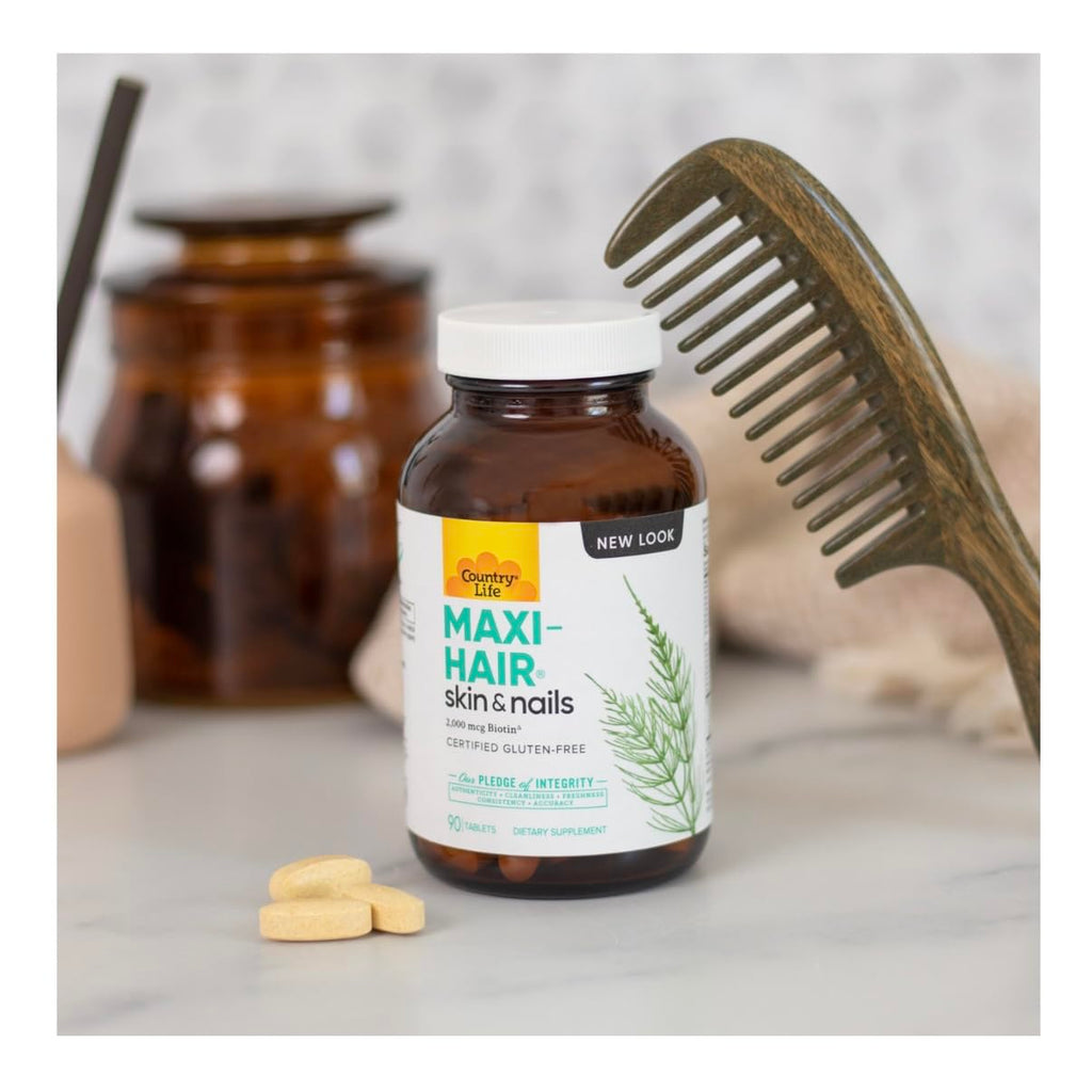 Country Life Maxi-Hair Supplement – 2000mcg Biotin for Hair, Skin & Nails | Gluten-Free & Vegetarian