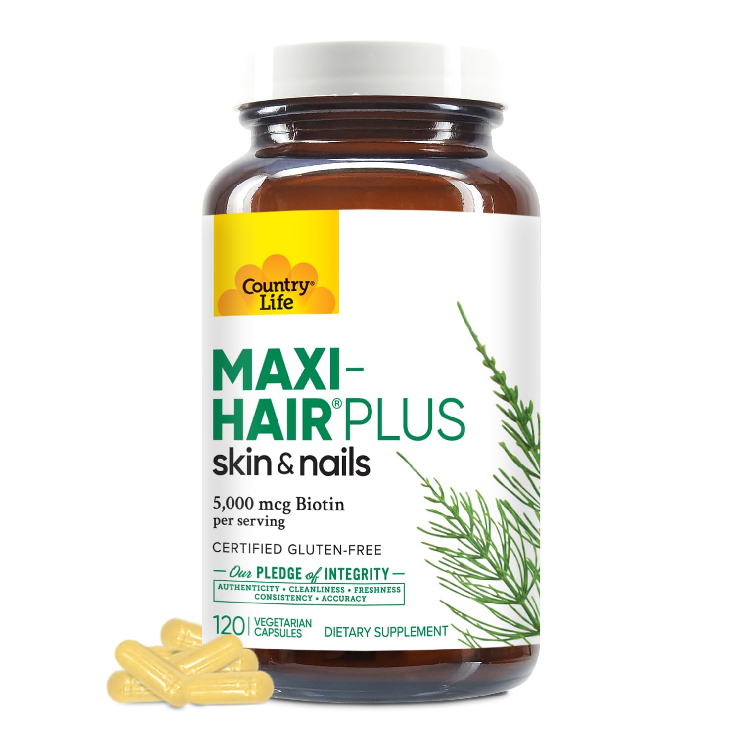 Country Life Maxi-Hair Plus Biotin — Supports Healthy Hair, Skin & Nails (120 ct)