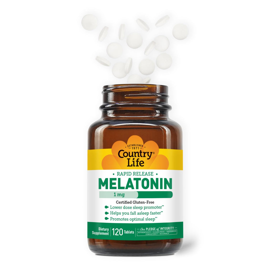 Country Life Melatonin Sleep Aid 1mg - Non-GMO, Gluten-Free, Vegan | Rapid-Release