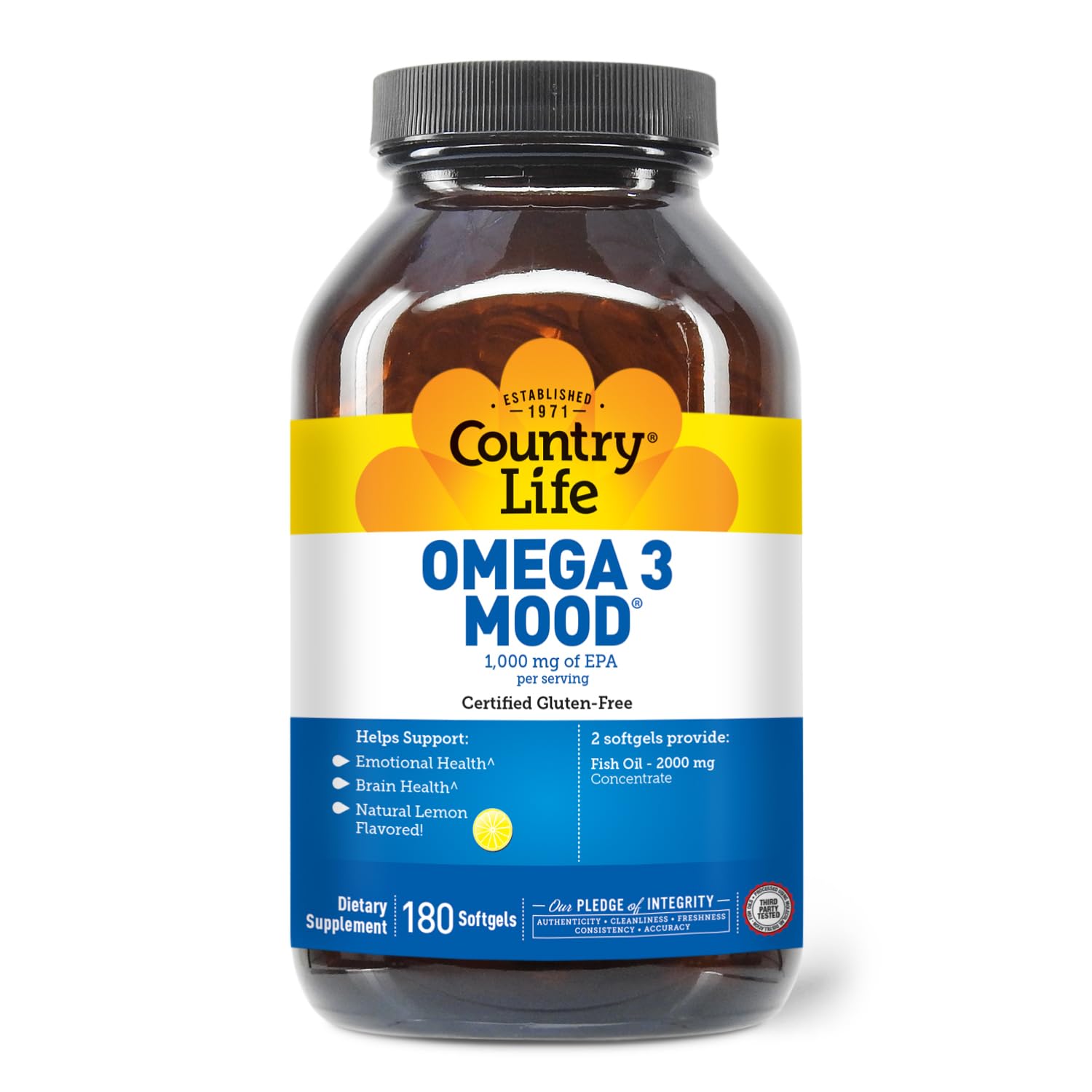 Country Life Omega-3 Fish Oil Supplement | High Concentration EPA & DHA, 2000mg, Lemon Flavor