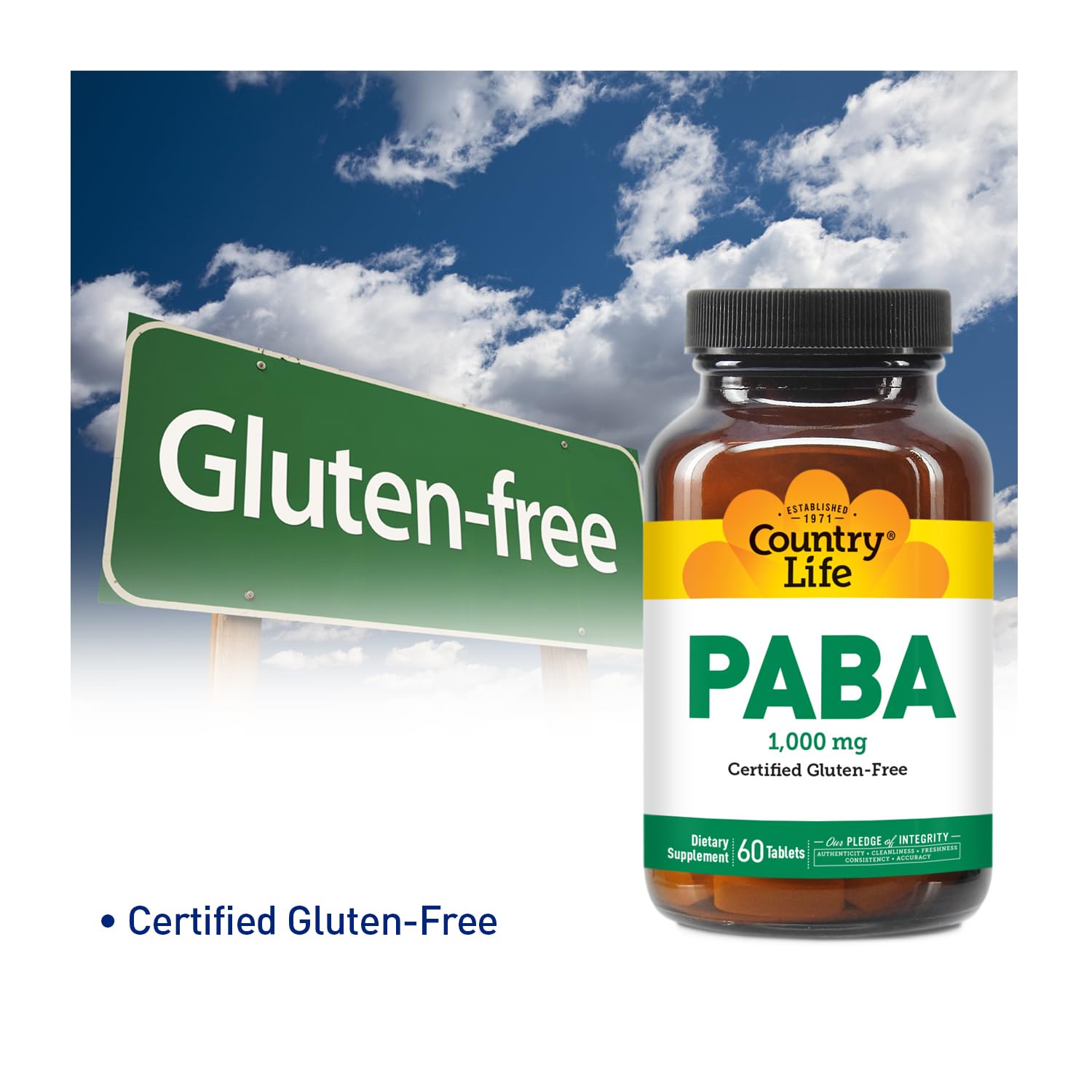 Country Life PABA 1000mg, 60 Count | Time-Release PABA Dietary Supplement