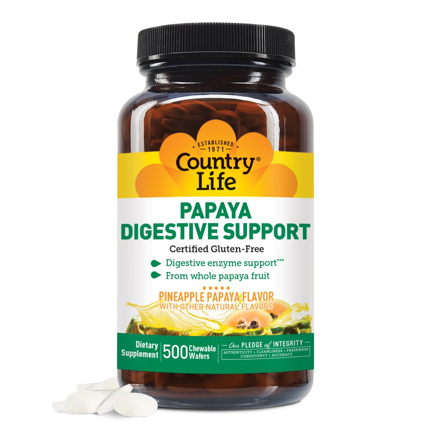 Country Life Papaya Enzymes for Digestion - Chewable Wafers (200 & 500)