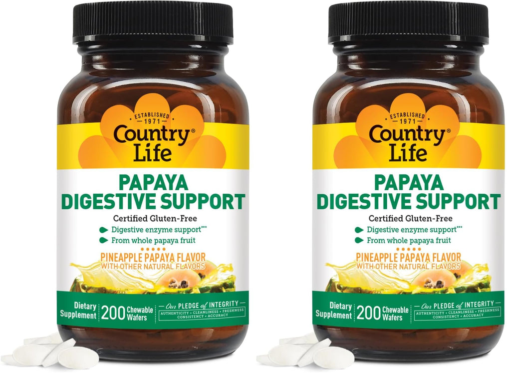 Country Life Papaya Enzymes Chewables – Digestive Support (200 Ct, Pack of 2)
