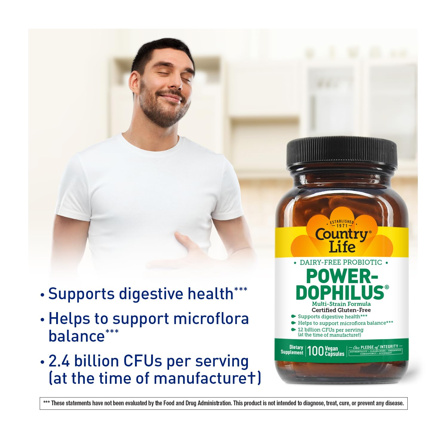Country Life Power-Dophilus Probiotic - 12B CFU, Dairy-Free, Gluten Free, Vegan