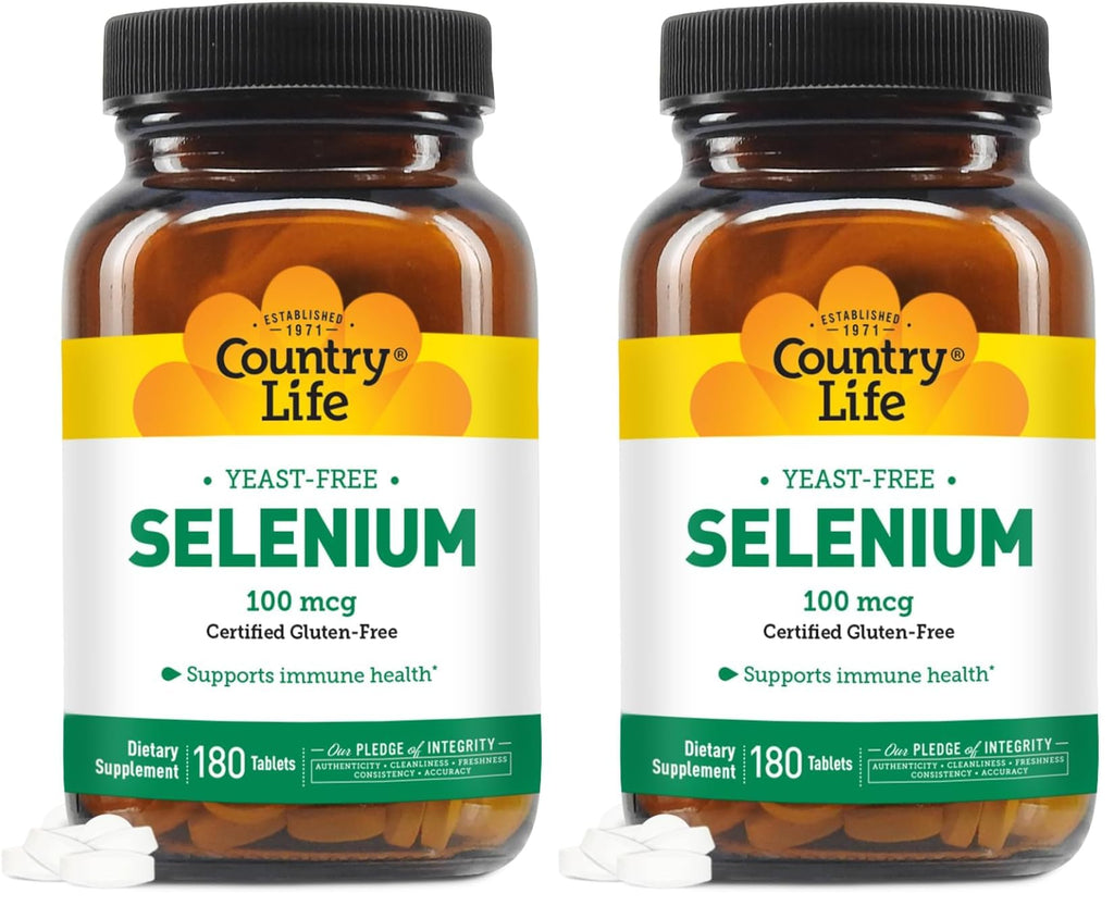 Country Life Selenium 100 mcg - Yeast Free, Gluten Free, Vegan, Halal (Pack of 2)