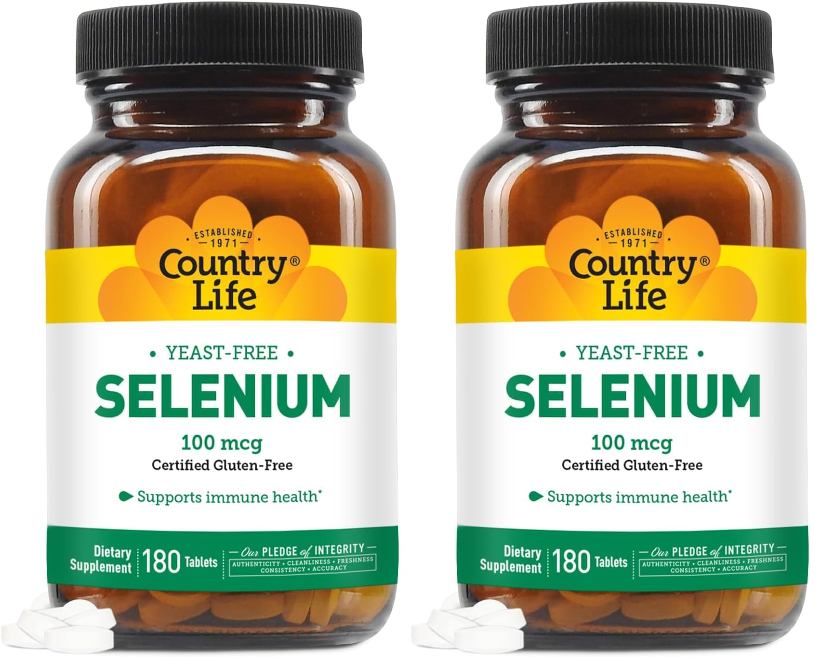 Country Life Selenium 100 mcg - Yeast Free, Gluten Free, Vegan, Halal (Pack of 2)