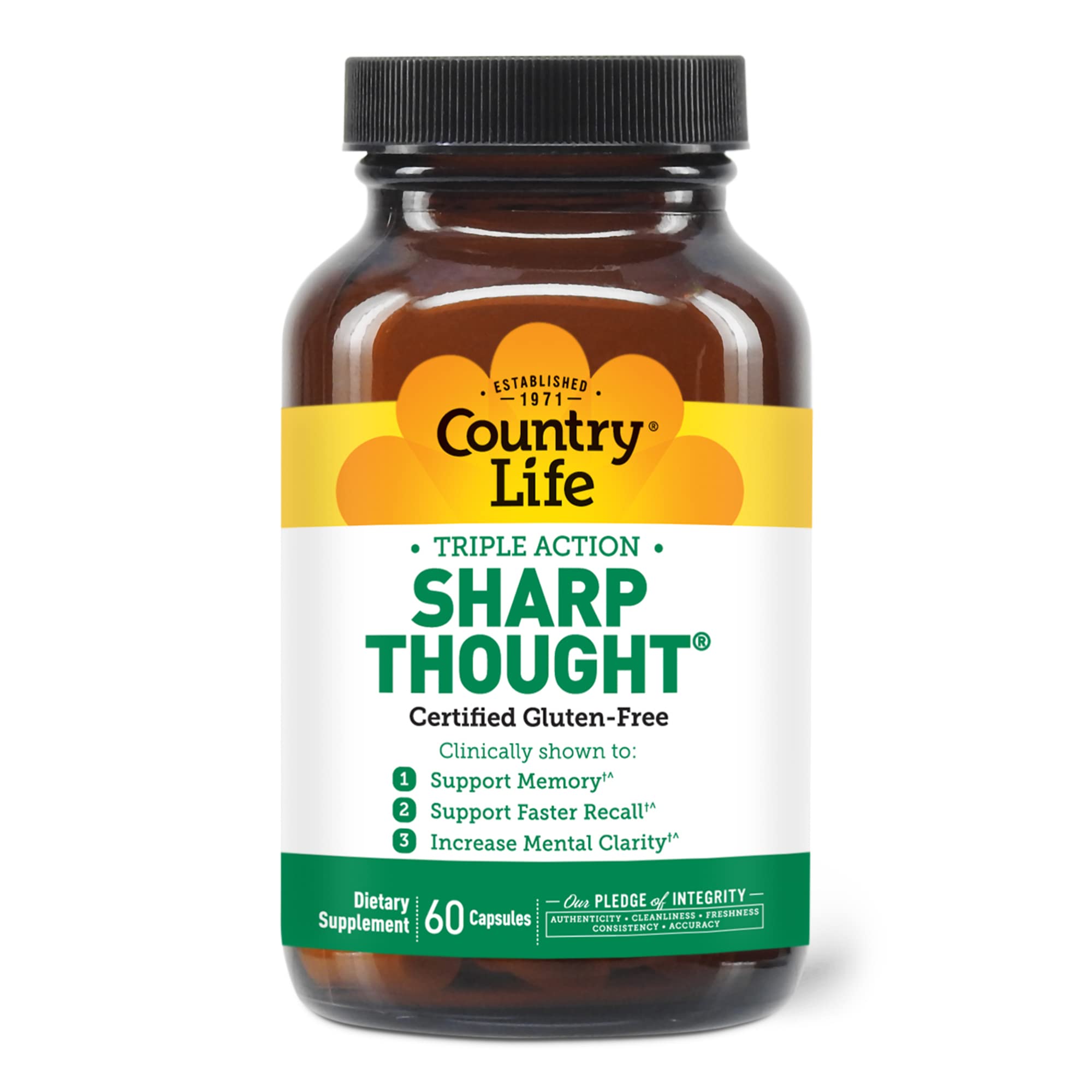 Country Life Sharp Thought – Memory & Cognitive Support with Sharp-PS Gold + DHA (Gluten-Free)