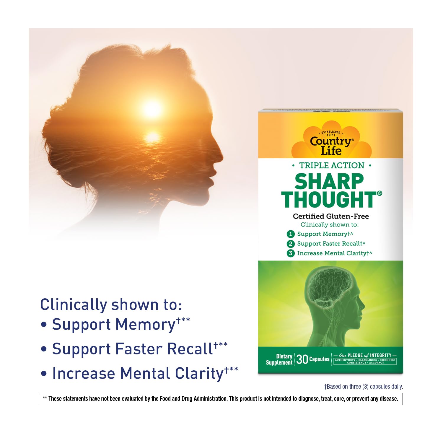 Country Life SharpThought Memory & Cognitive Support – Sharp-PS Gold PS + DHA (Gluten-Free, 30 capsules)