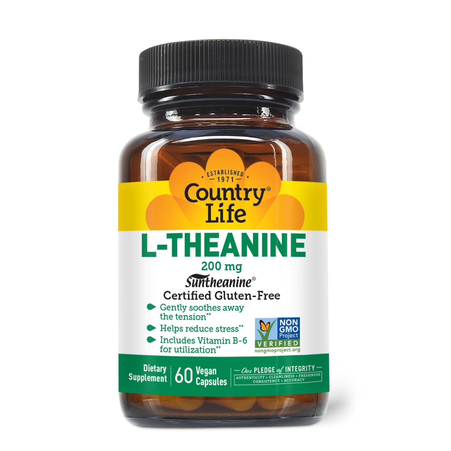 Country Life Suntheanine L-Theanine – 60 Vegan Capsules | Stress Relief, Focus & Sleep