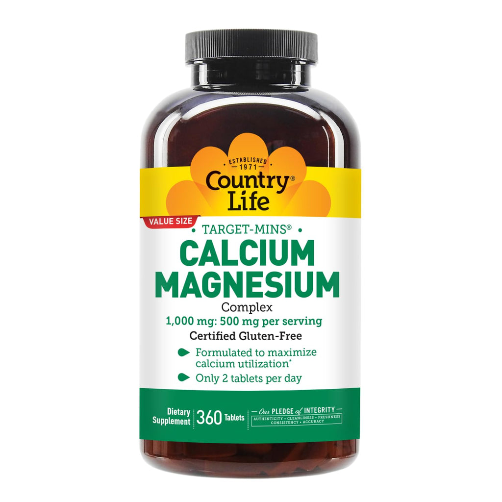 Country Life Target-Mins Calcium Magnesium – 1000mg Ca / 500mg Mg, 2:1, Gluten Free