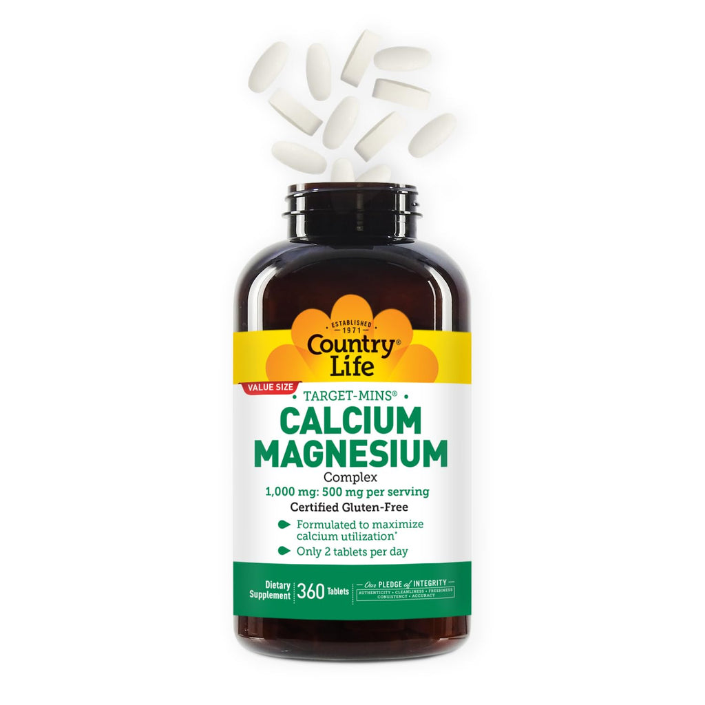 Country Life Target-Mins Calcium Magnesium – 1000mg Ca / 500mg Mg, 2:1, Gluten Free