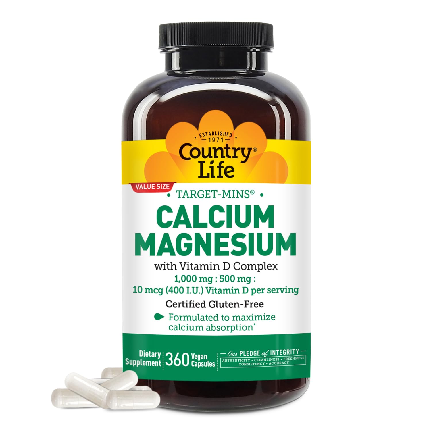 Country Life Target-Mins Calcium Magnesium with Vitamin D – 360 Vegan Capsules