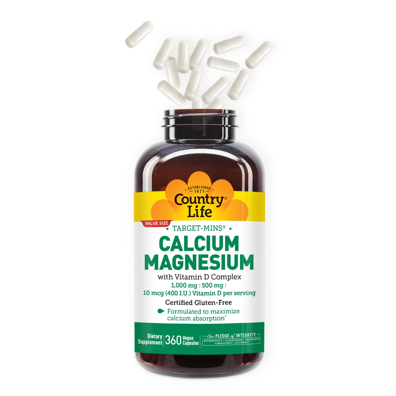 Country Life Target-Mins Calcium Magnesium with Vitamin D – 360 Vegan Capsules