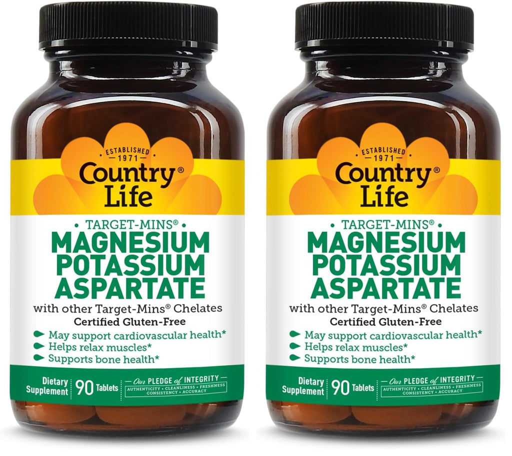 Country Life Target-Mins Magnesium Potassium Aspartate 600mg/198mg – 90 Tablets – Gluten Free & Vegan (Pack of 2)