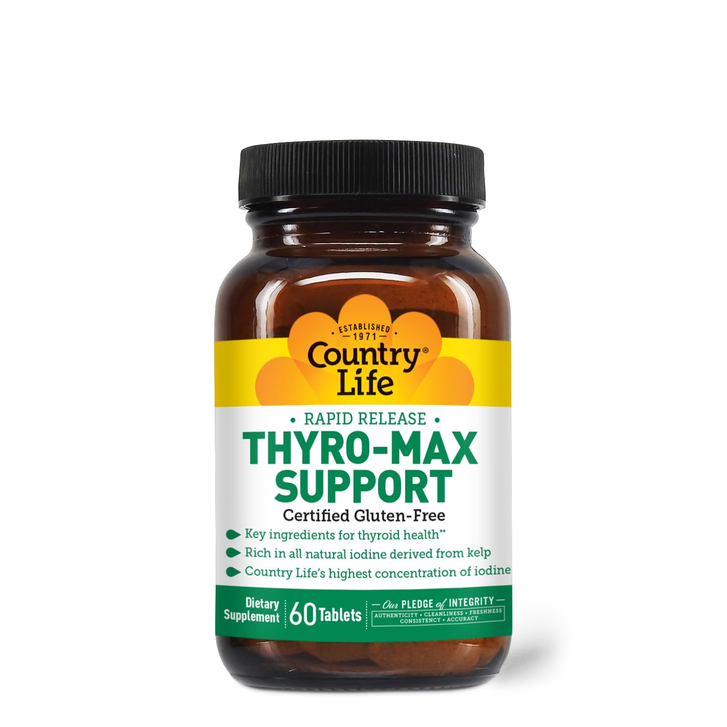 Country Life Thyro-Max Support - Kelp-Derived Iodine & L-Tyrosine Thyroid Supplement for Men and Women - B Vitamins, Gluten-Free, Vegan, Kosher - 60 Capsules (Pack of 2)