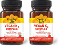 Country Life Vegan K2-500 mcg Chewables, Strawberry - Gluten Free & Vegan (Pack of 2) Bone Health