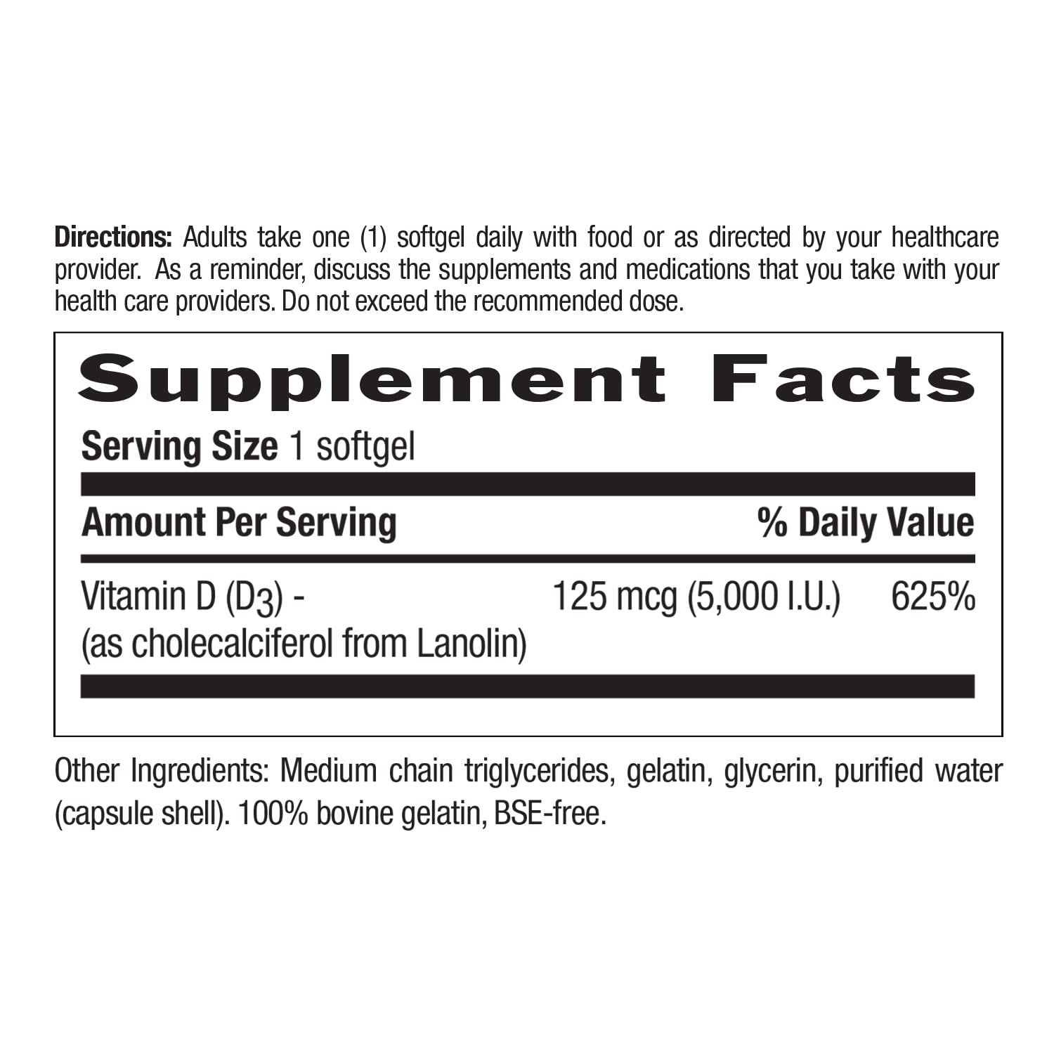 Country Life Vitamin D3 5000 IU – Supports Bones, Teeth & Immunity | 60 ct
